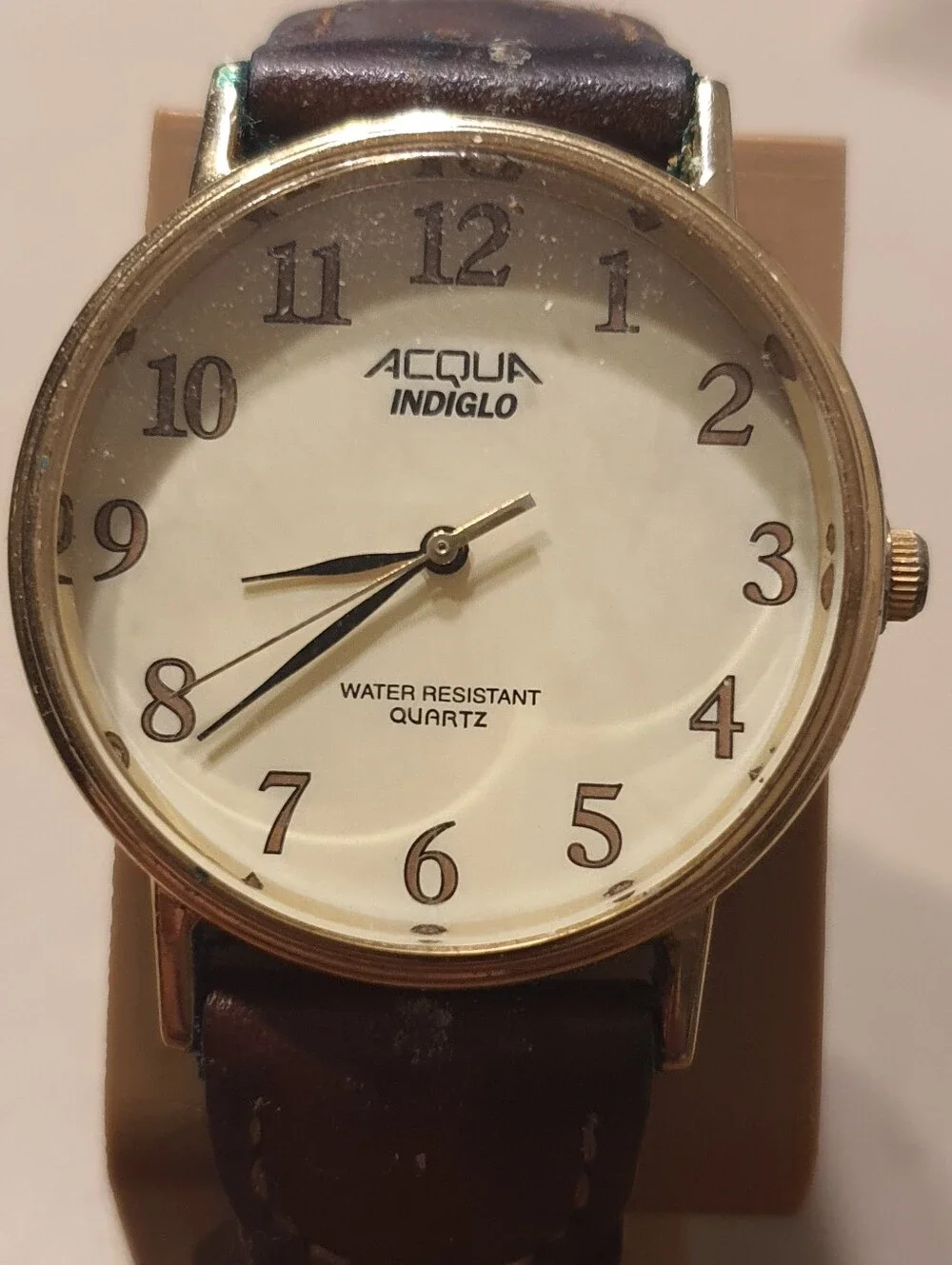 10/$20 Acqua Indiglo Goldtone/Tan Leather Men's Watch